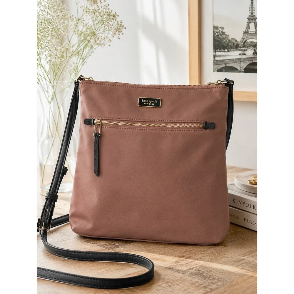 Kate Spade‎ Nylon Crossbody Bag Blush Pink Zip Close Casual Lightweight Purse